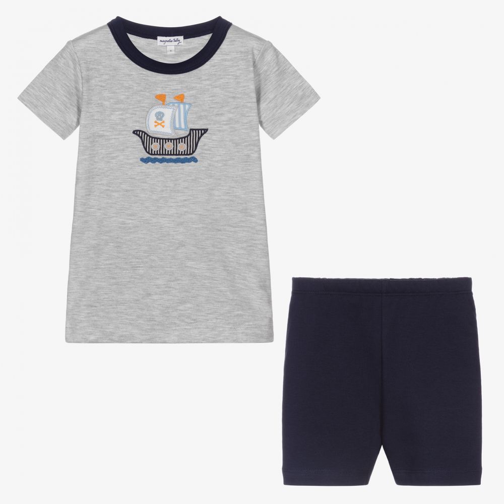 ماغنوليا بيبي-بيجاما قطن لون رمادي وكحلي للأولاد | Childrensalon Outlet