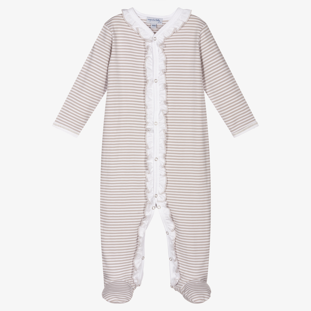 Magnolia Baby-Grey Pima Cotton Babygrow | Childrensalon Outlet