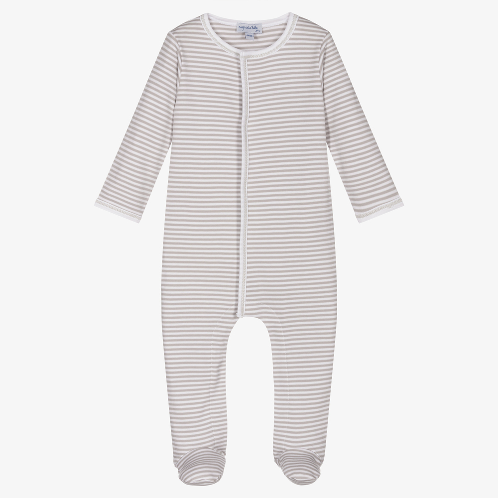 Magnolia Baby-Grey Pima Cotton Babygrow | Childrensalon Outlet