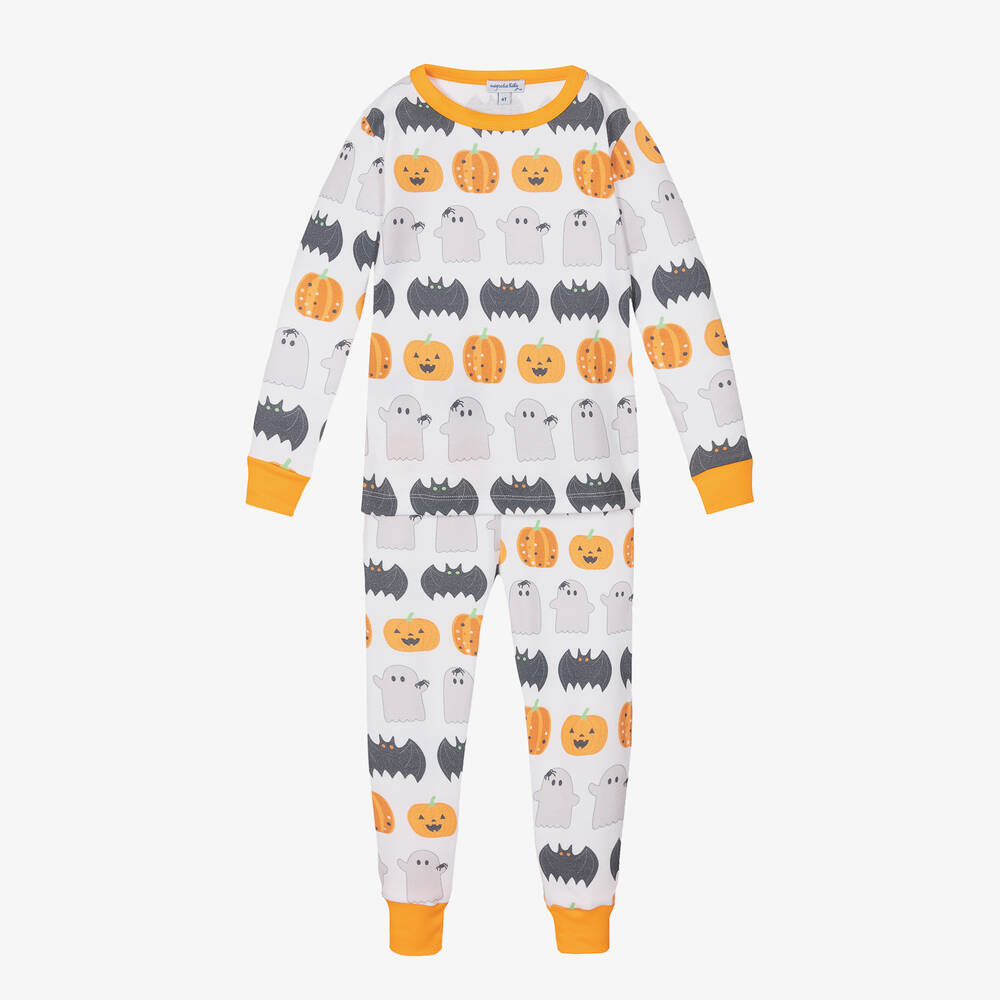 Magnolia Baby-بيجاما قطن بيما لون برتقالي وأبيض | Childrensalon Outlet