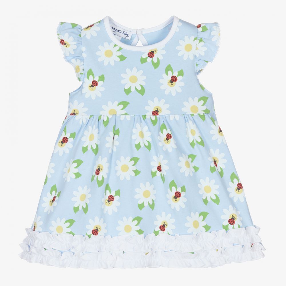 Magnolia Baby - طقم فستان قطن بيما لون أزرق للمولودات | Childrensalon