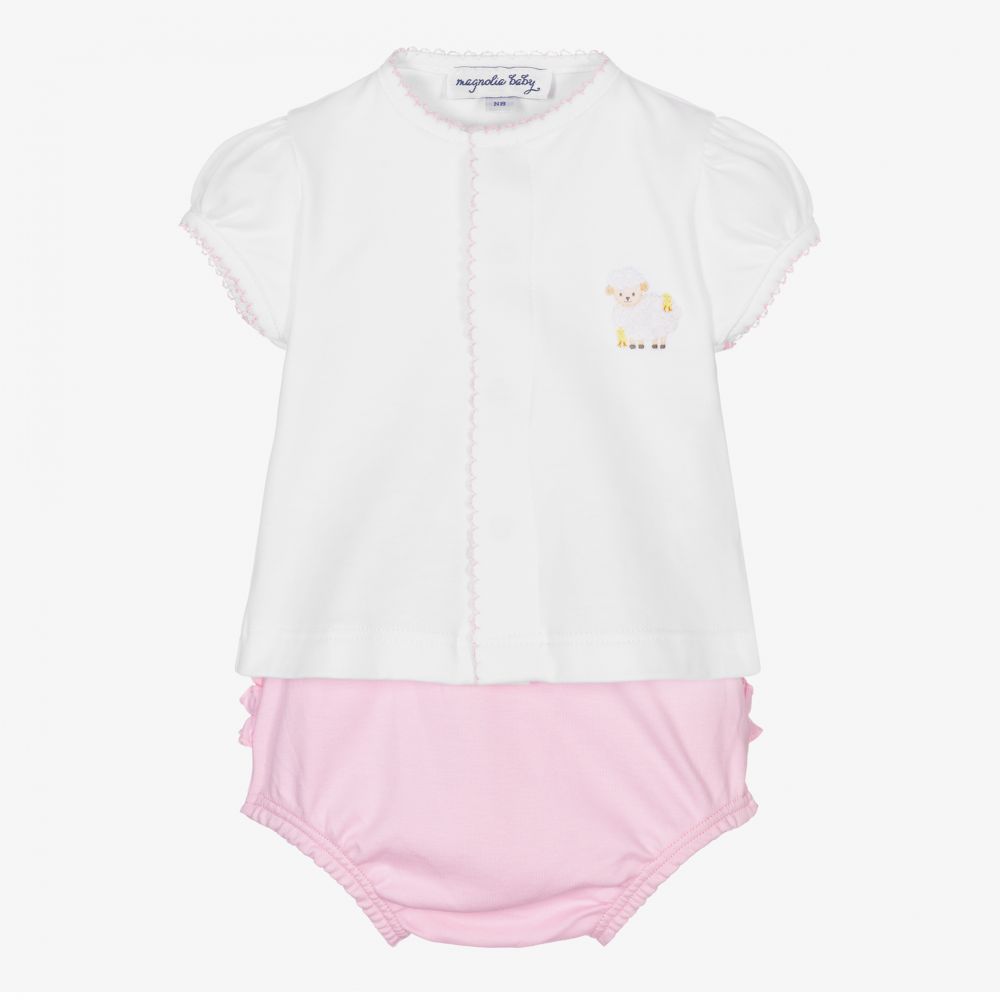 Magnolia Baby-Pima Cotton Lamb Shorts Set | Childrensalon Outlet