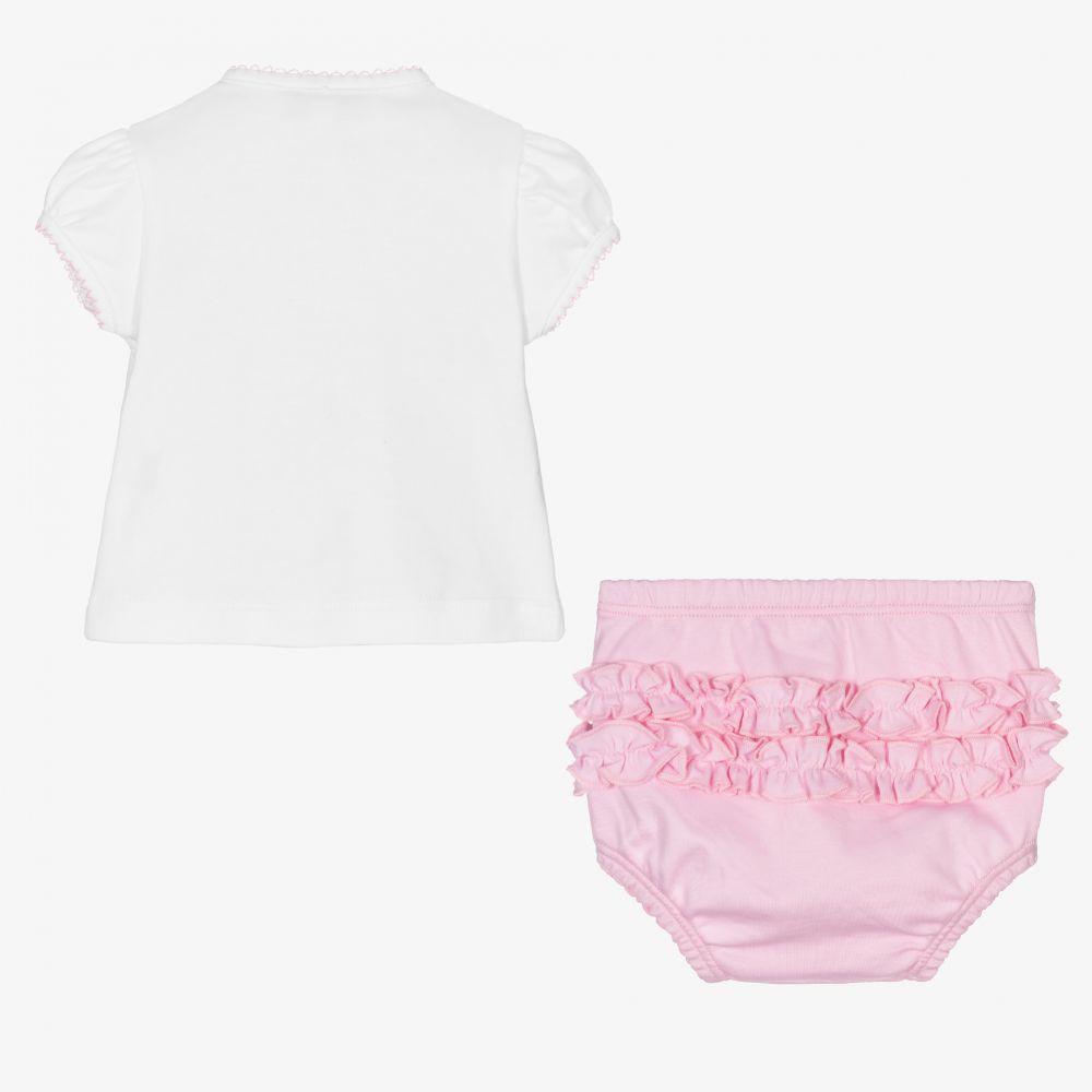 ماغنوليا بيبي-طقم شورت قطن بيما لون أبيض وزهري للمولودات | Childrensalon Outlet