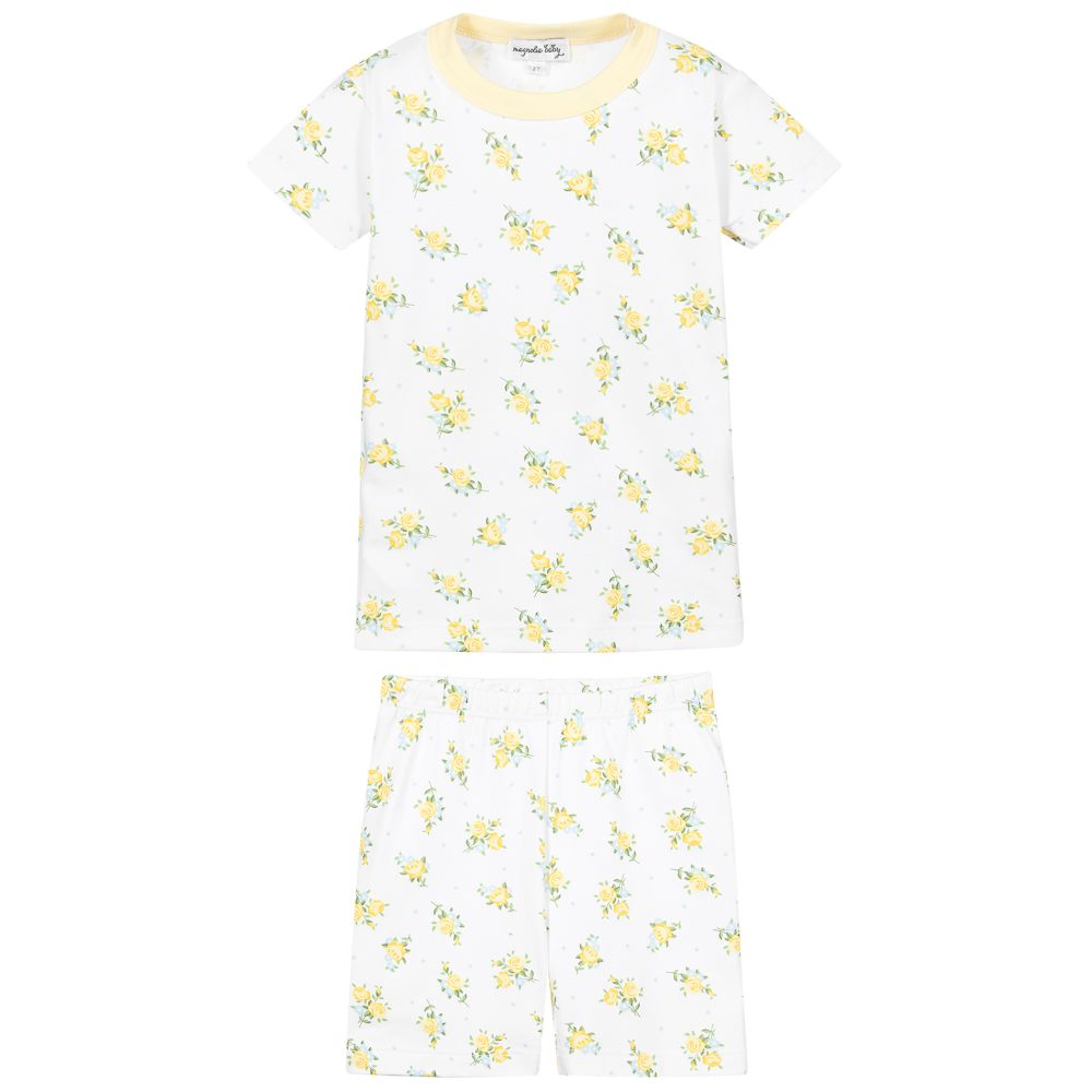 ماغنوليا بيبي-بيجاما شورت قطن بيما لون أبيض بطبعة ورورد للبنات | Childrensalon Outlet
