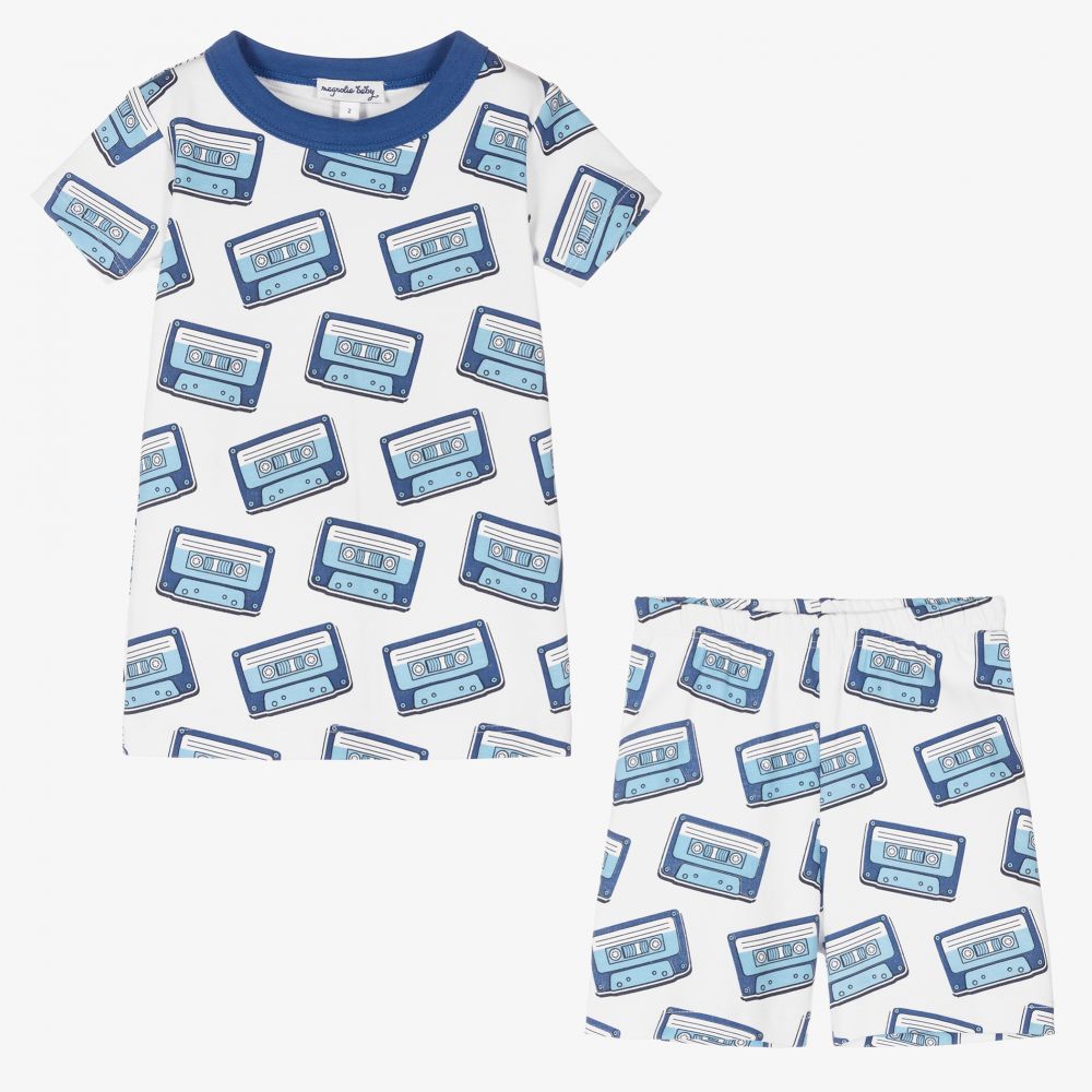 Magnolia Baby-بيجاما شورت قطن بيما لون أبيض للأولاد | Childrensalon Outlet