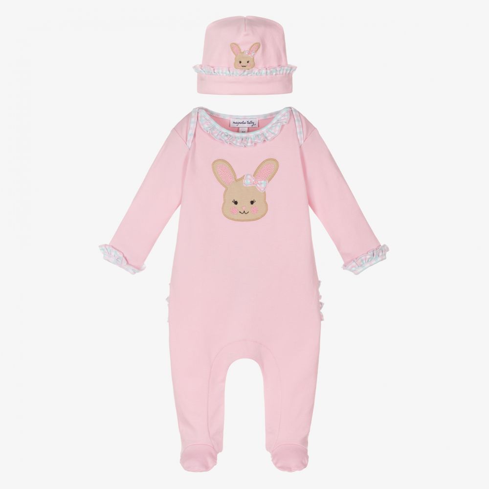 Magnolia Baby-Pink Bunny Babygrow Set  | Childrensalon Outlet