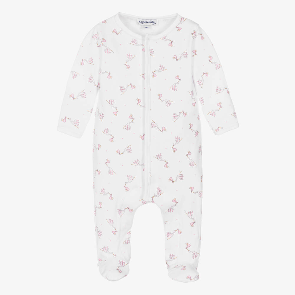 Magnolia Baby-Pink Pima Cotton Babygrow | Childrensalon Outlet