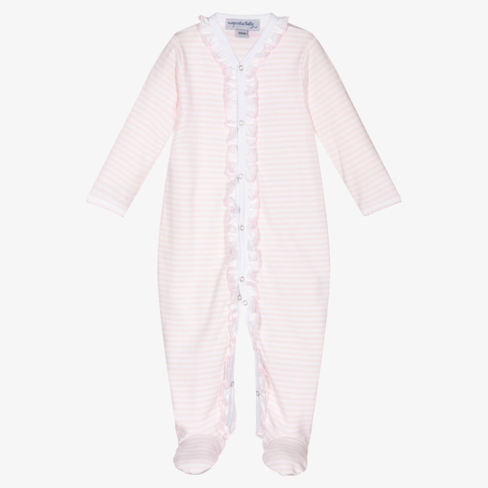 Magnolia Baby-Pink Pima Cotton Babygrow | Childrensalon Outlet