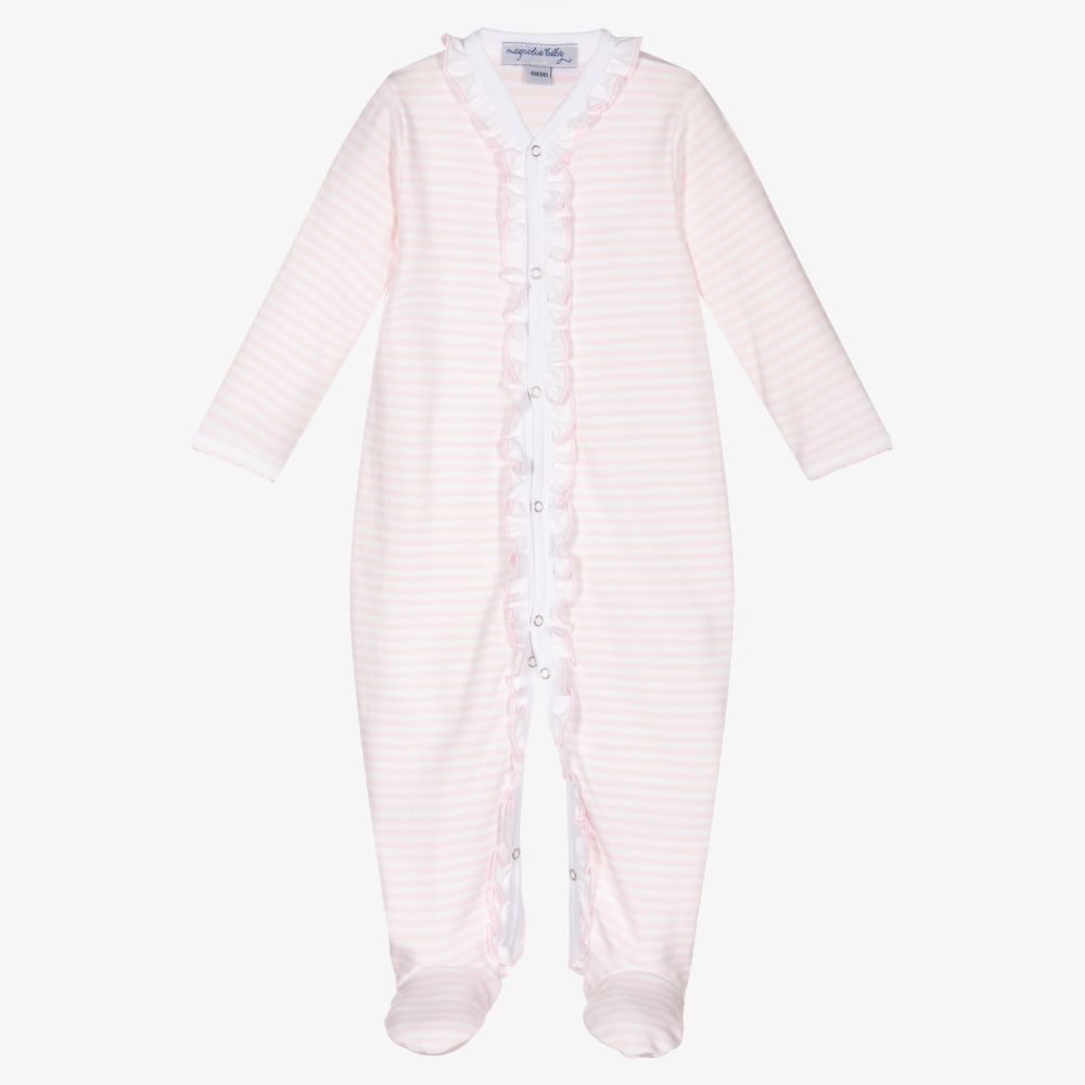 Magnolia Baby - Pink Pima Cotton Babygrow | Childrensalon