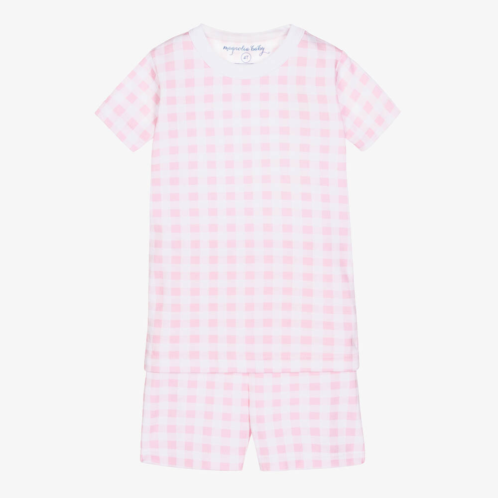 Magnolia Baby - Pyjama rose en Pima à carreaux bébé | Childrensalon