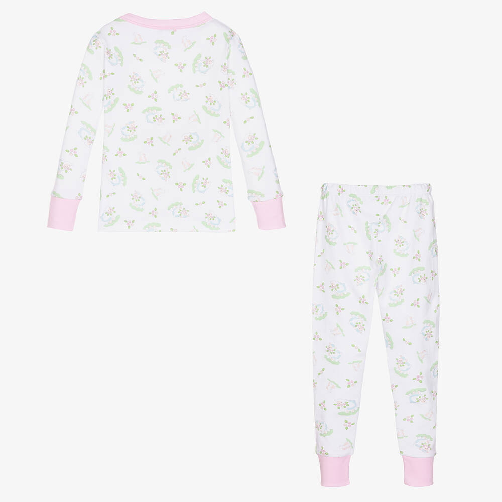 Magnolia Baby-بيجاما قطن بيما لون أبيض وزهري للبنات | Childrensalon Outlet