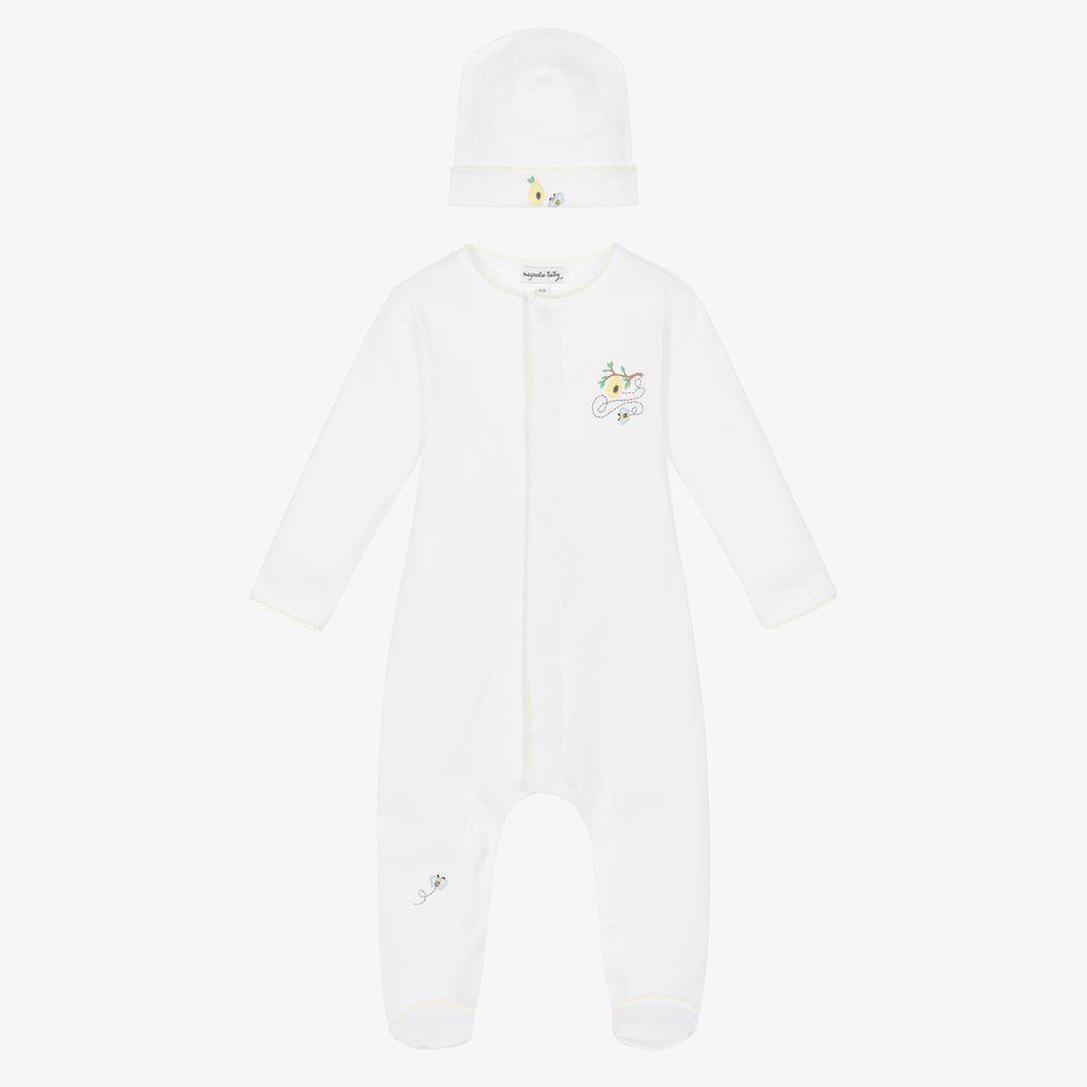 Magnolia Baby-White Bee Babygrow & Hat Set | Childrensalon Outlet