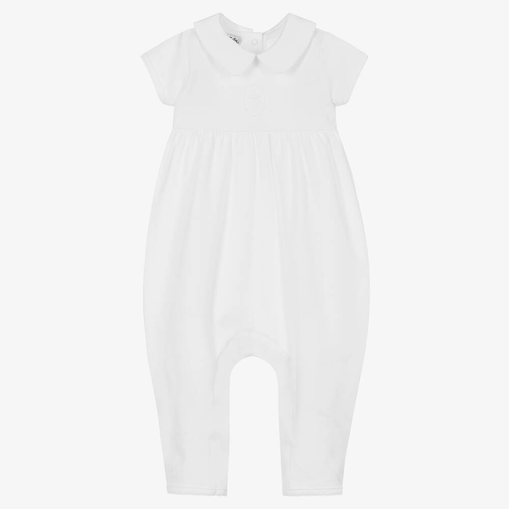 Magnolia Baby-White Blessed Cross Pima Cotton Babygrow | Childrensalon Outlet