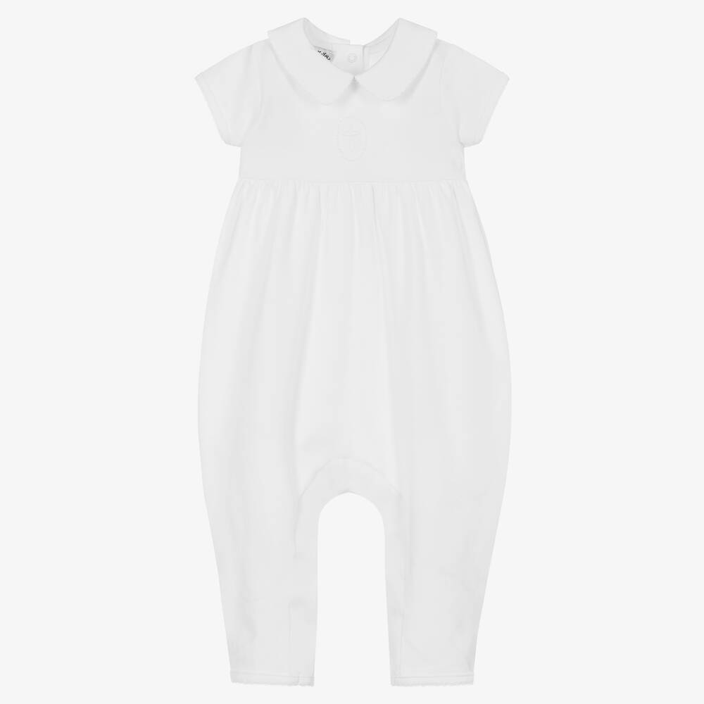 Magnolia Baby - White Blessed Cross Pima Cotton Babygrow | Childrensalon