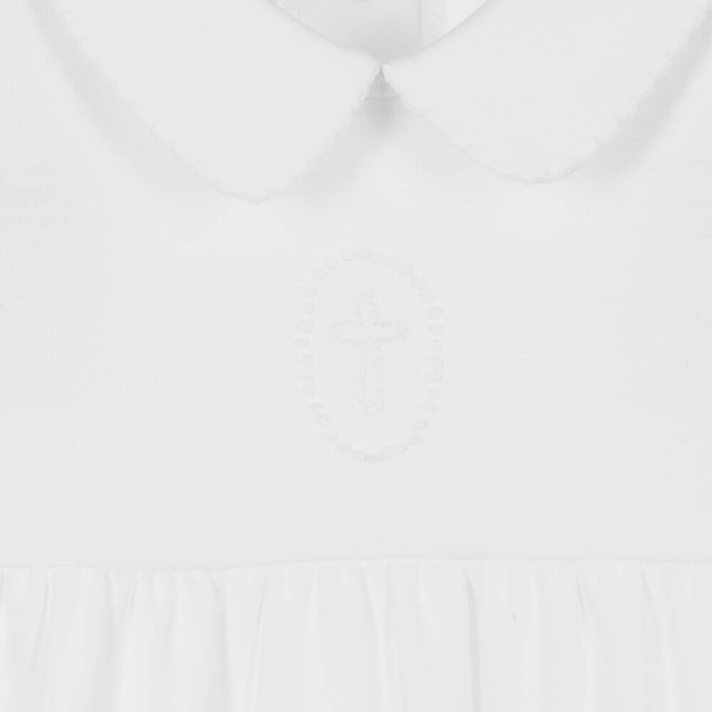 Magnolia Baby-White Blessed Cross Pima Cotton Babygrow | Childrensalon Outlet