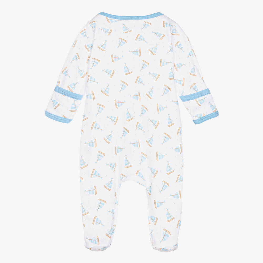 Magnolia Baby-White & Blue Cotton Tiny Sailboat Babygrow | Childrensalon Outlet