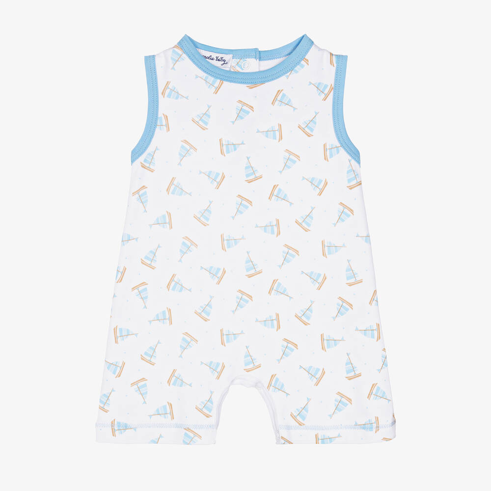 Magnolia Baby-White & Blue Cotton Tiny Sailboat Shortie | Childrensalon Outlet
