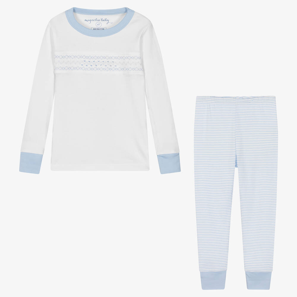 Magnolia Baby-Бело-голубая хлопковая пижама со сборками | Childrensalon Outlet