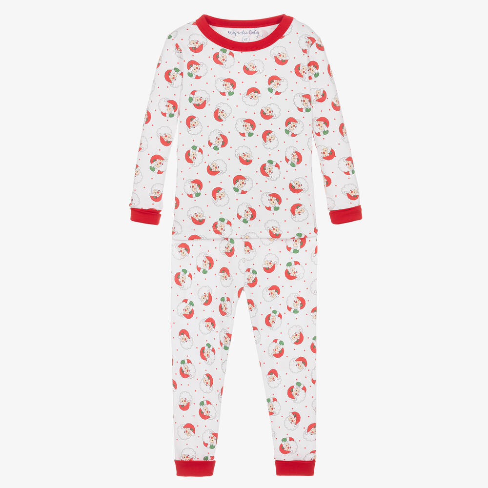 Magnolia Baby - Бело-красная хлопковая пижама с Санта-Клаусами | Childrensalon