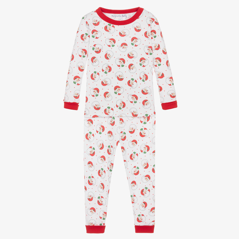 Magnolia Baby-White Cotton & Red Winking Santa Pyjamas | Childrensalon Outlet