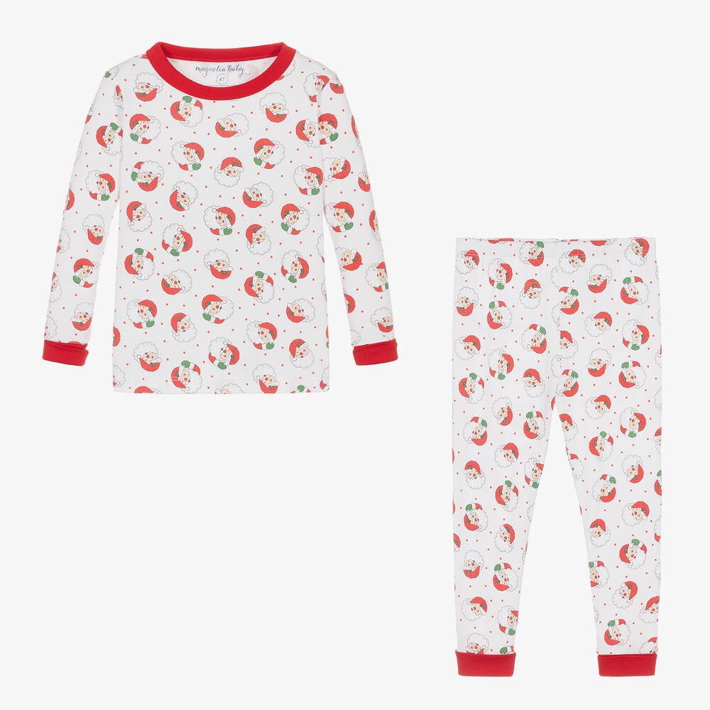 Magnolia Baby-White Cotton & Red Winking Santa Pyjamas | Childrensalon Outlet