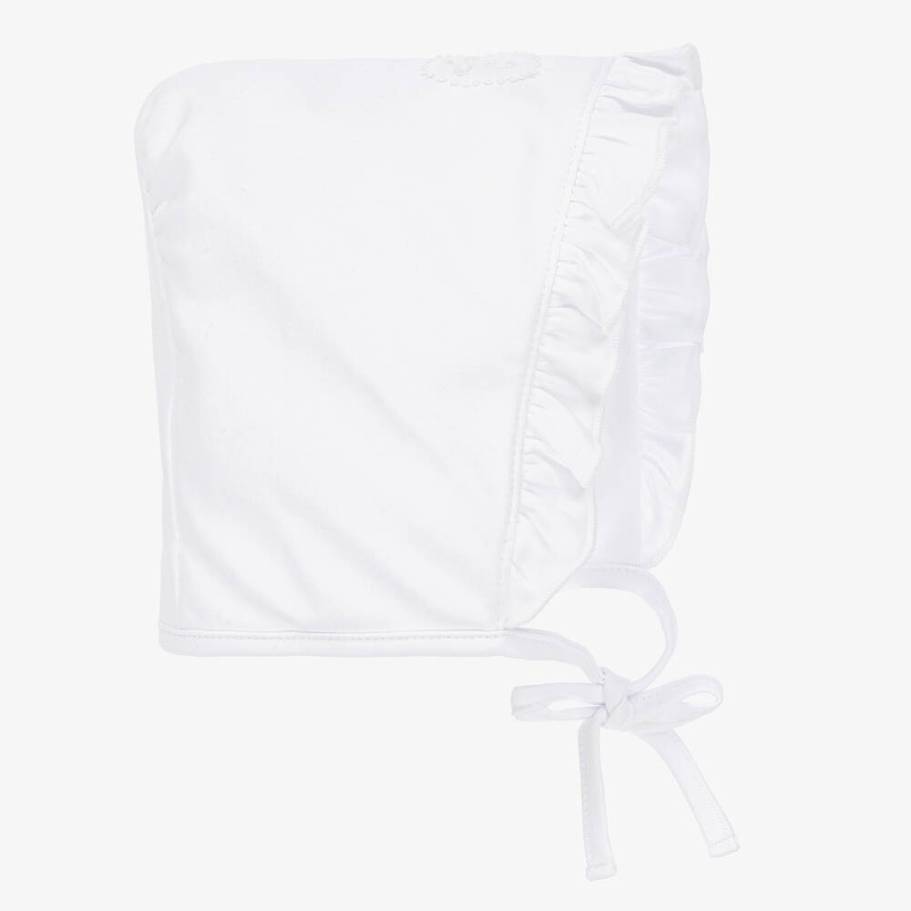 Magnolia Baby - White Embroidered Cross Baby Bonnet  | Childrensalon