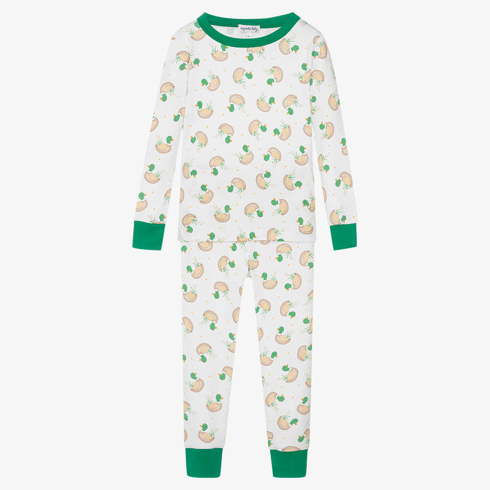 Magnolia Baby - White & Green Duck Pyjamas | Childrensalon