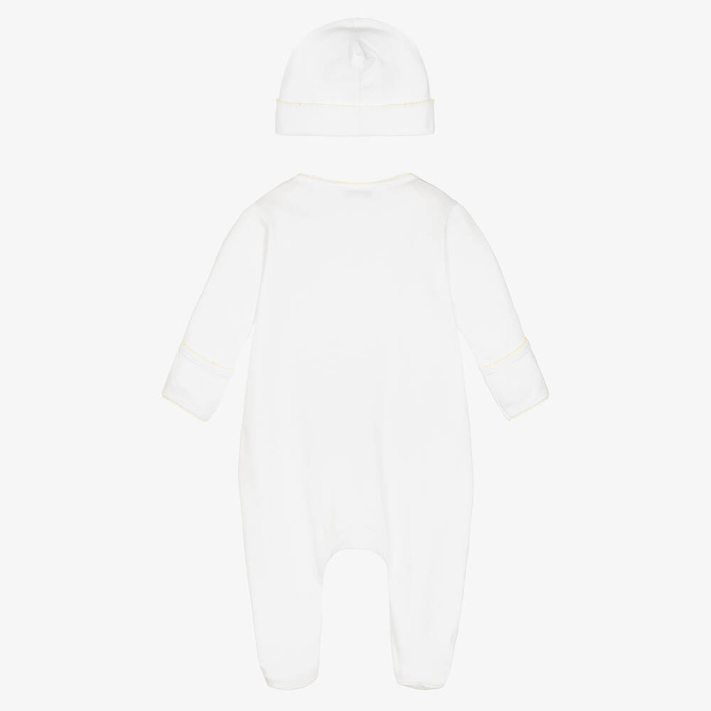 Magnolia Baby-Белый комбинезон и шапочка из хлопка пима с утенком | Childrensalon Outlet