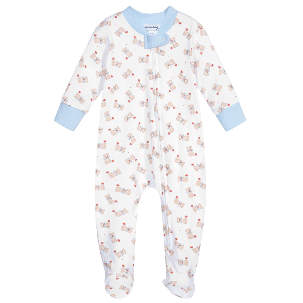 Magnolia Baby-White Pima Cotton Babygrow | Childrensalon Outlet