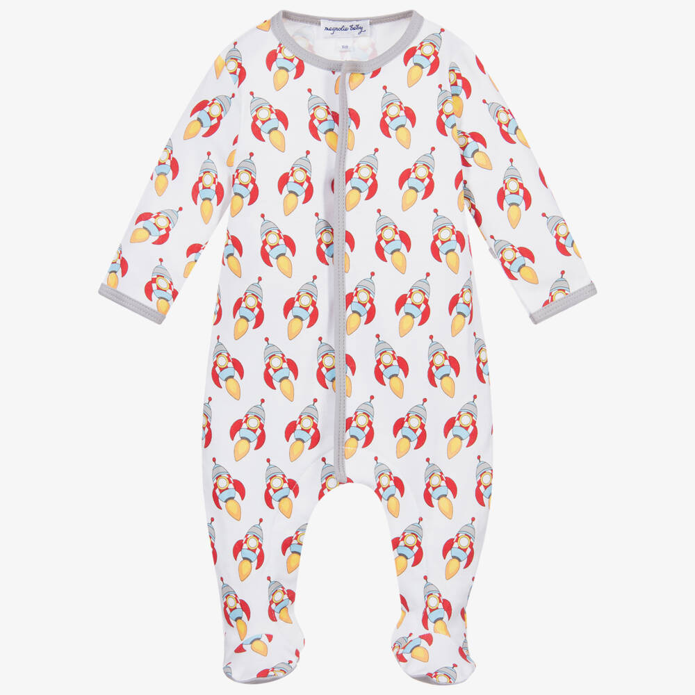 Magnolia Baby-White Pima Cotton Babygrow | Childrensalon Outlet