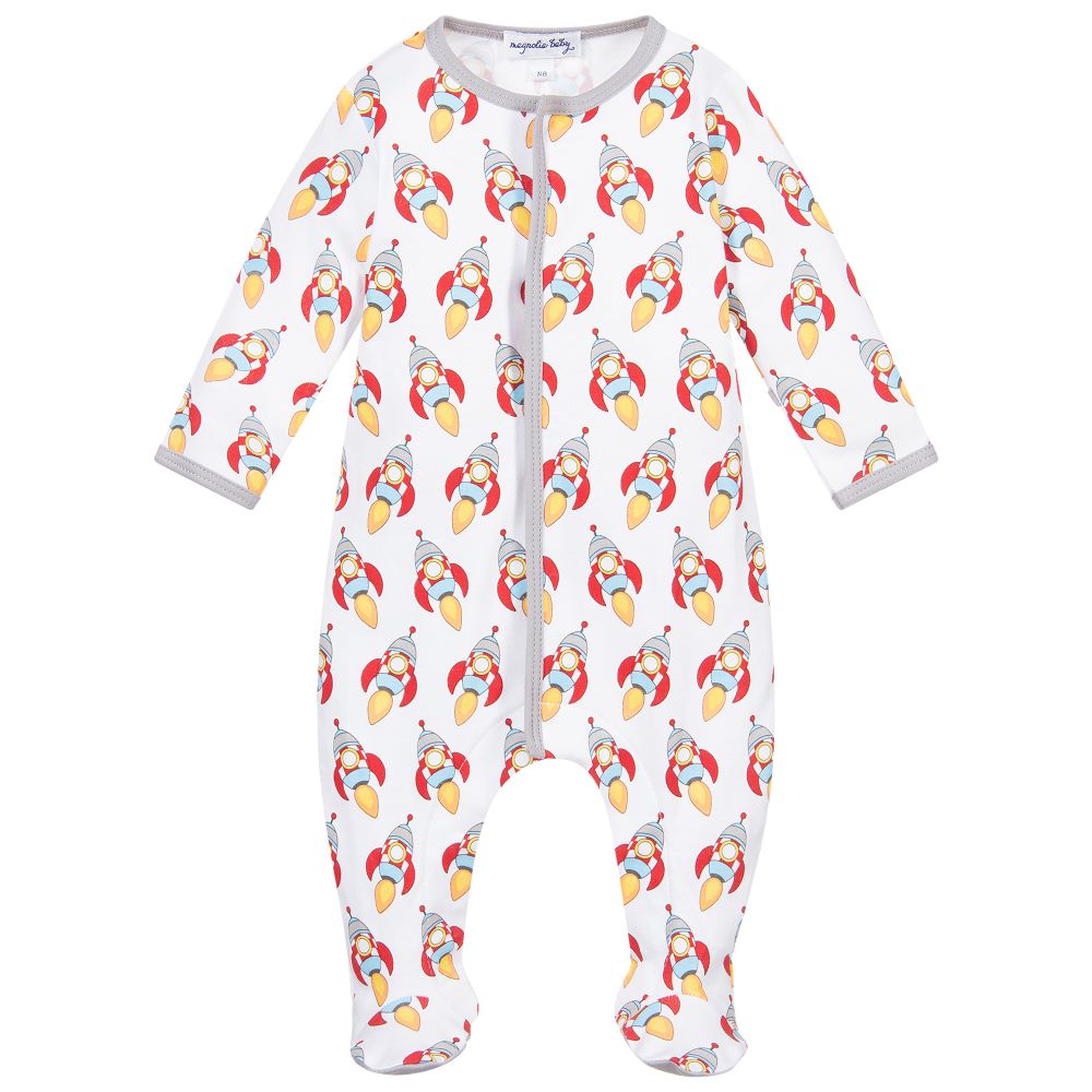 Magnolia Baby - White Pima Cotton Babygrow | Childrensalon