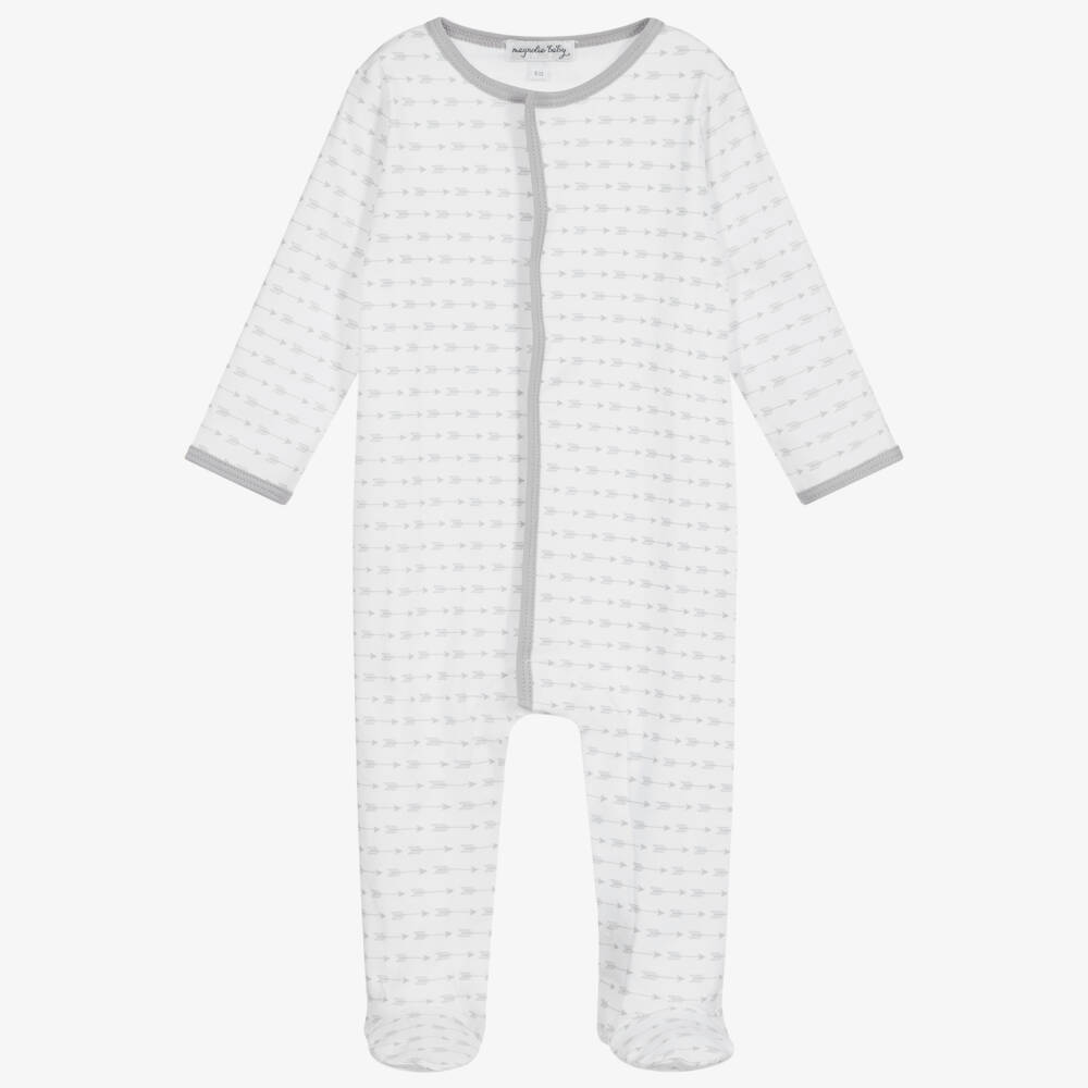 Magnolia Baby-White Pima Cotton Babygrow | Childrensalon Outlet
