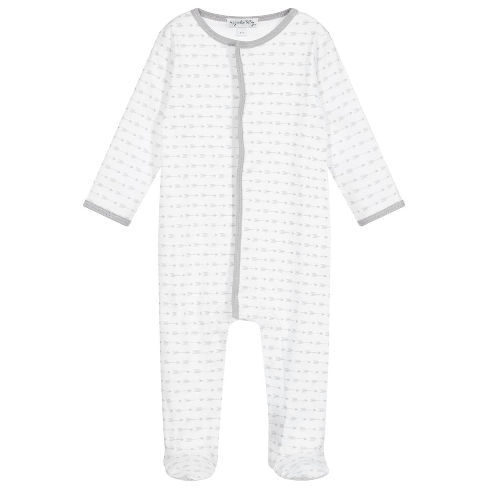 Magnolia Baby - White Pima Cotton Babygrow | Childrensalon