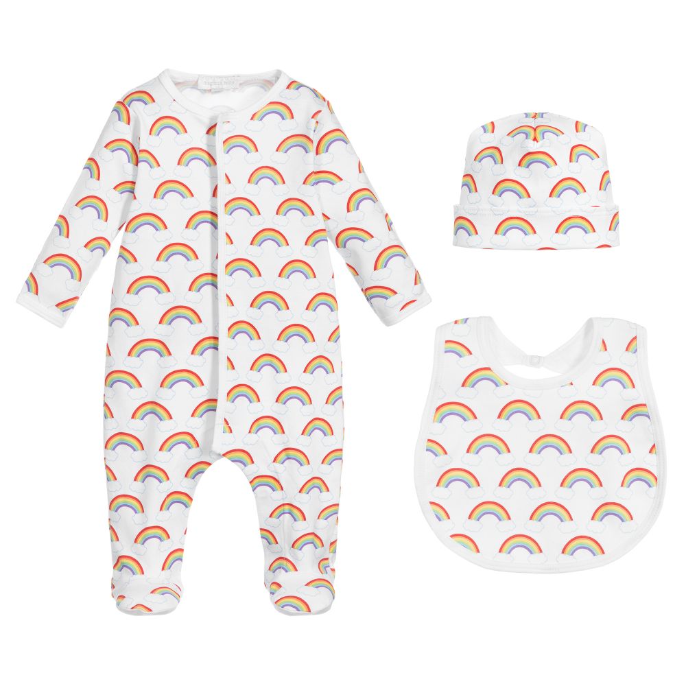 Magnolia Baby - White Pima Cotton Babygrow Set | Childrensalon