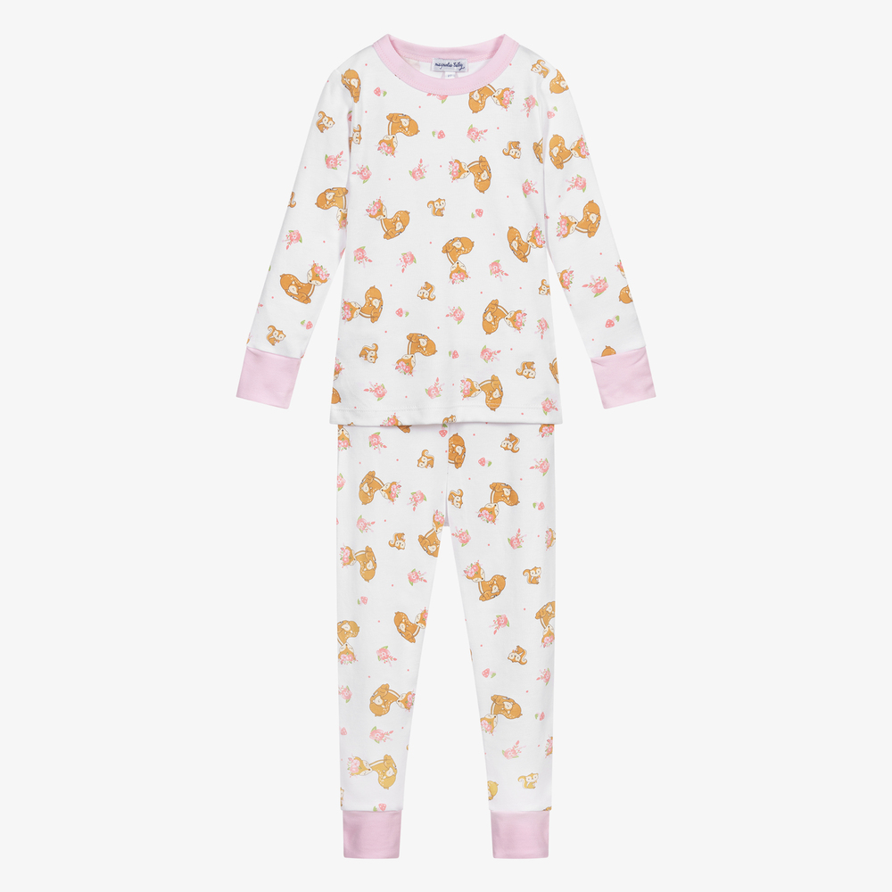 Magnolia Baby - Weißer Rehkitz-Pima-Baumwoll-Schlafanzug | Childrensalon