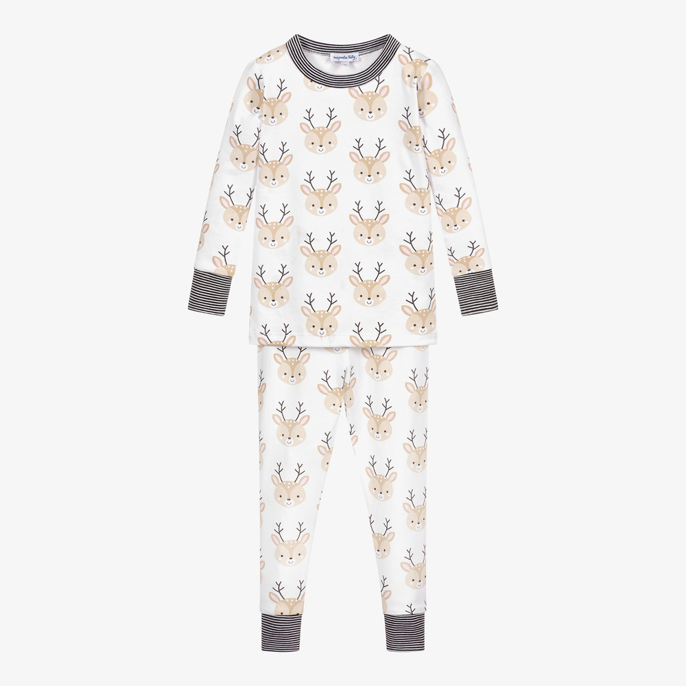 Magnolia Baby - White Pima Cotton Fawn Pyjamas | Childrensalon