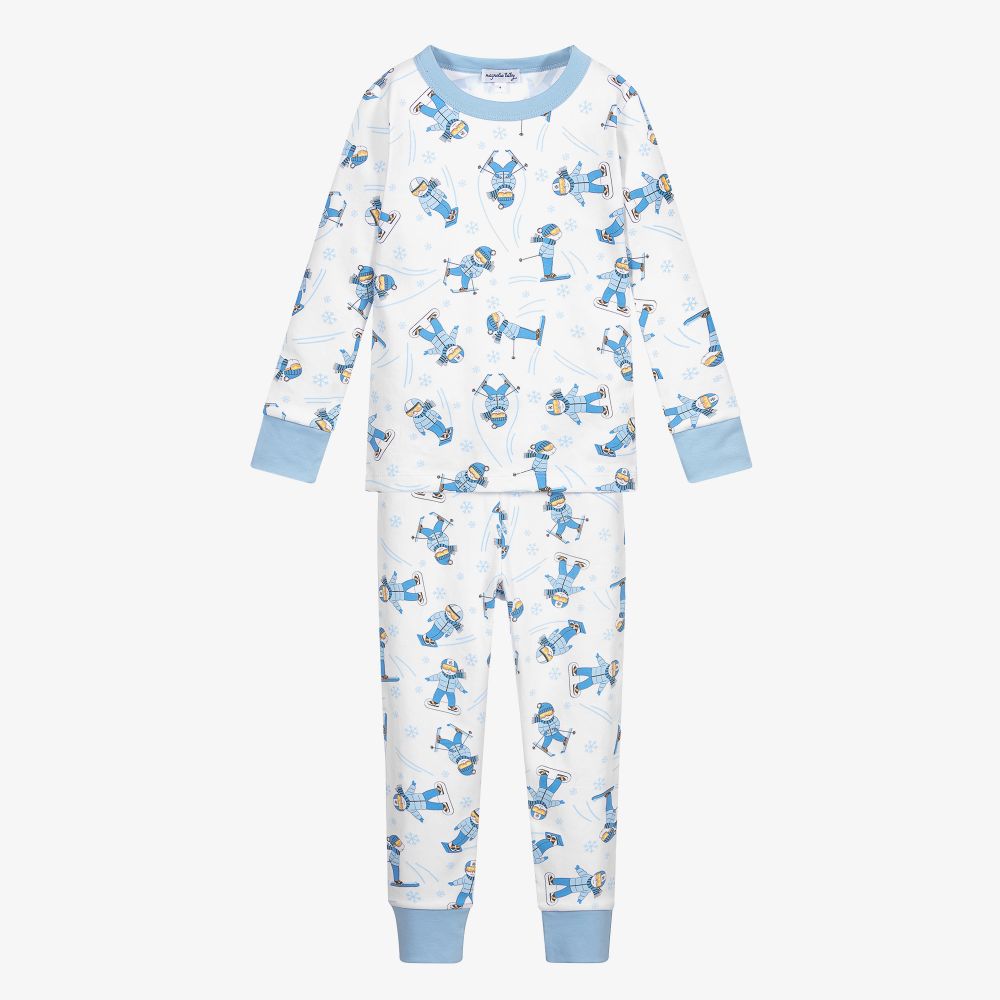 Magnolia Baby - White Pima Cotton Ski Pyjamas | Childrensalon