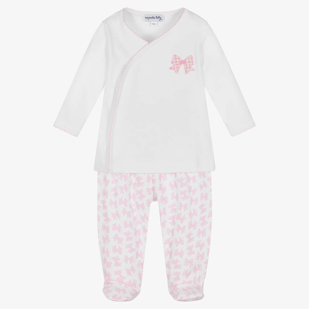 Magnolia Baby - Белый топ и розовые штанишки в бантики | Childrensalon