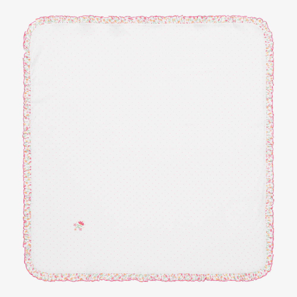 Magnolia Baby - White & Pink Pima Cotton Ruffle Blanket (78cm) | Childrensalon