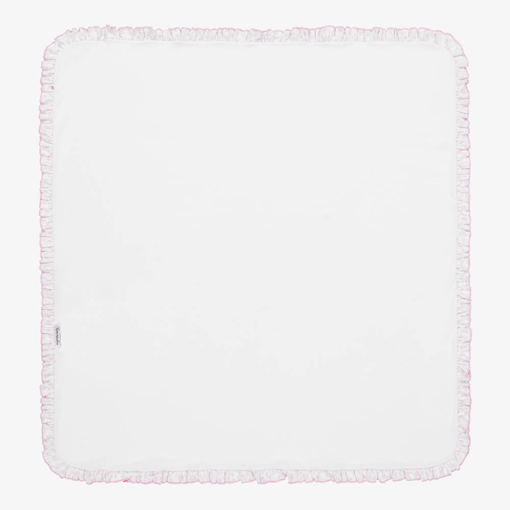 Magnolia Baby-Бело-розовое одеяло из хлопка пима с рюшами (78см) | Childrensalon Outlet