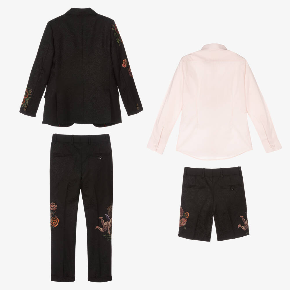 Maison Ava-Черный жаккардовый костюм с вышивкой | Childrensalon Outlet