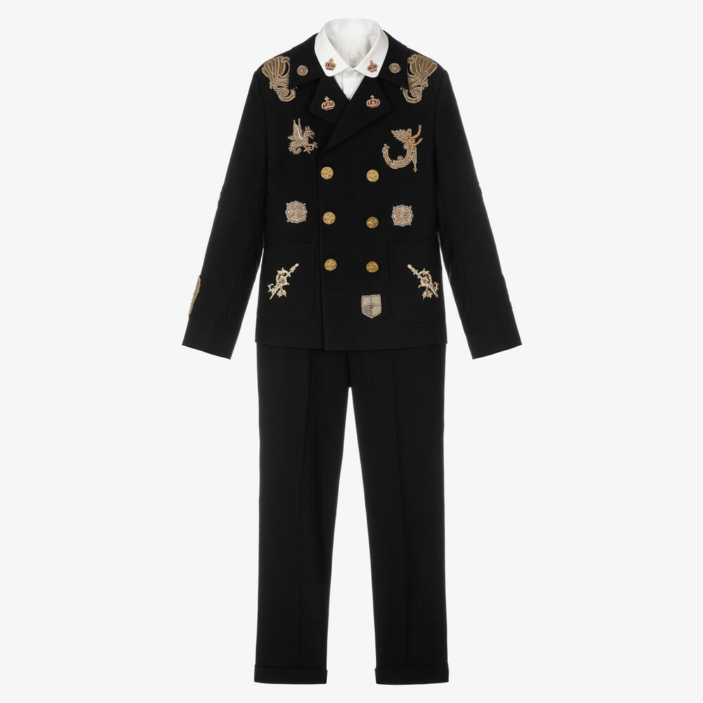 Maison Ava - Boys Black & Gold Embroidered Baroque Suit  | Childrensalon