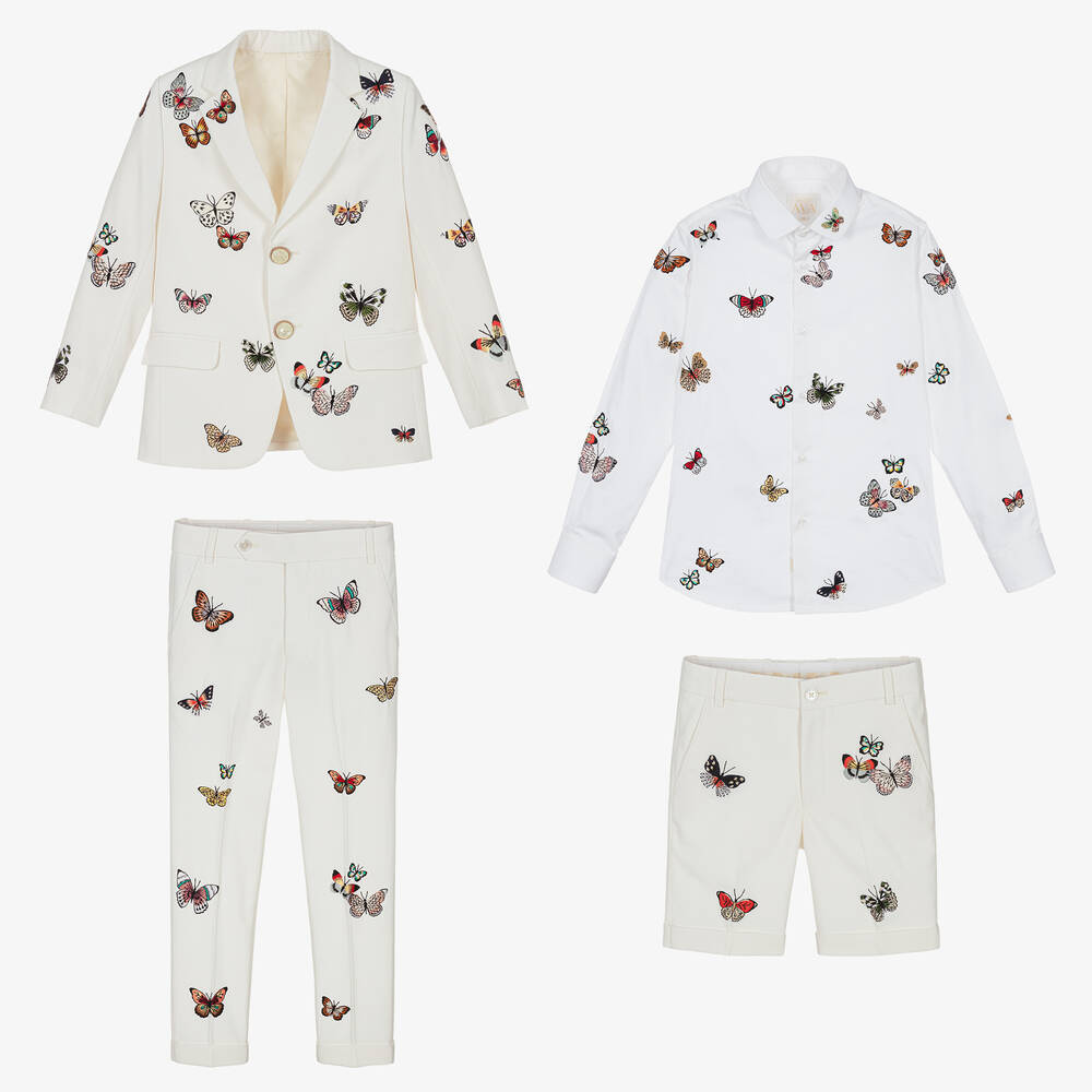 Maison Ava-Boys Ivory Embroidered Butterfly Suit | Childrensalon Outlet