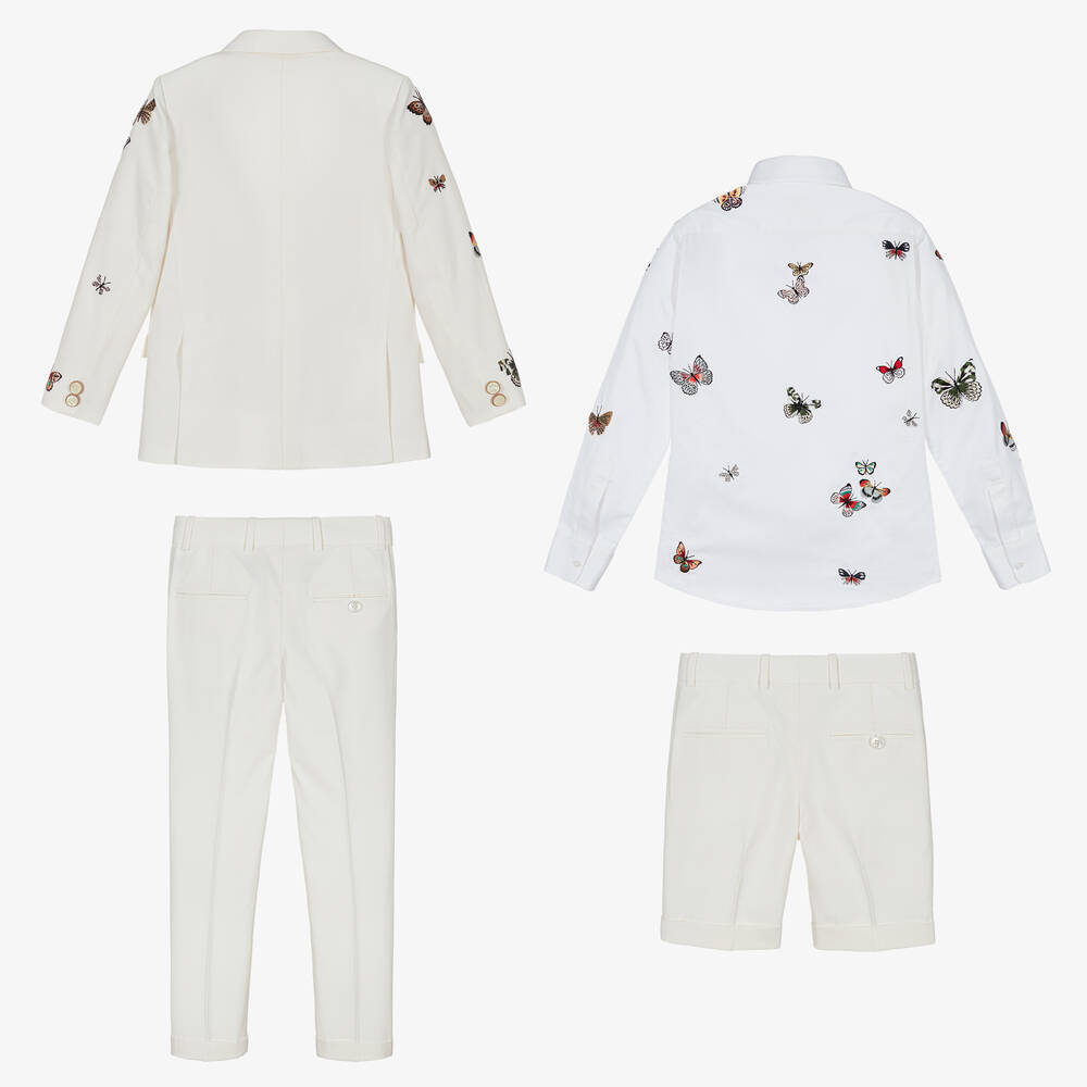 Maison Ava-Boys Ivory Embroidered Butterfly Suit | Childrensalon Outlet