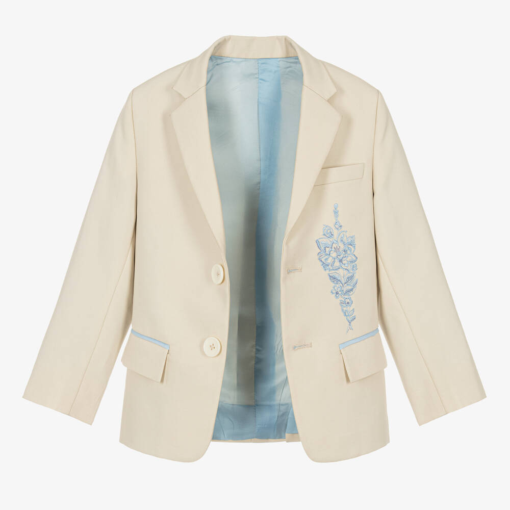Maison Ava-Кремовый костюм с вышитыми цветами | Childrensalon Outlet