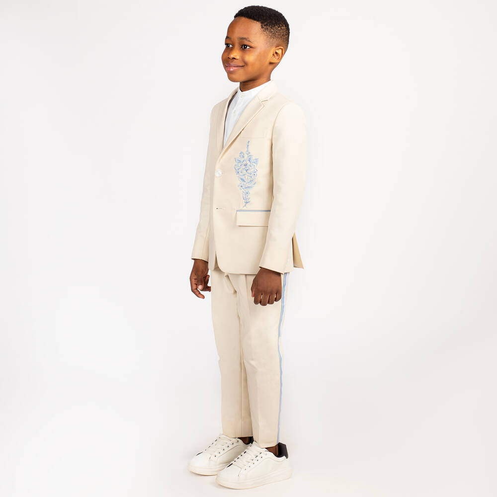 Maison Ava-Кремовый костюм с вышитыми цветами | Childrensalon Outlet