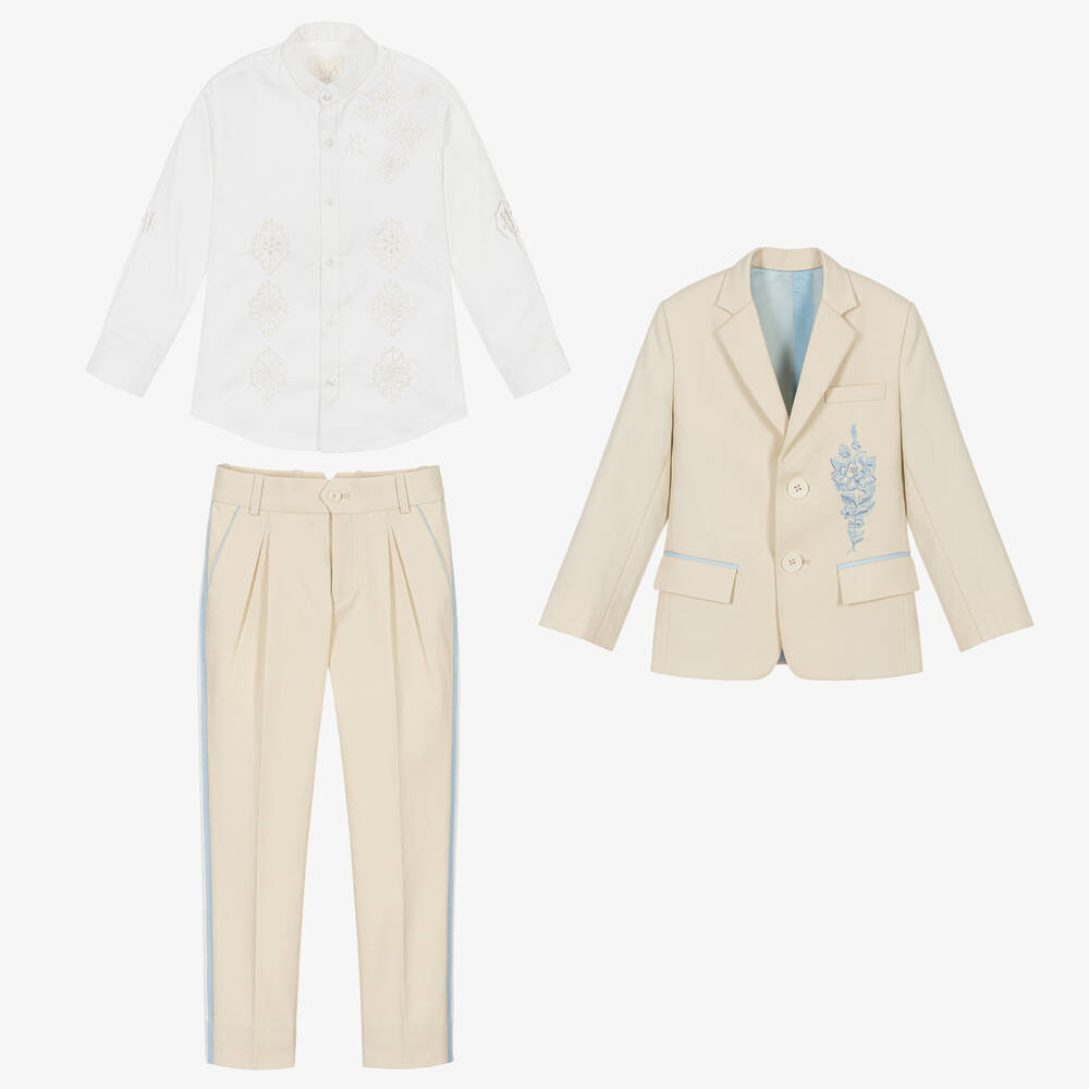 Maison Ava-Кремовый костюм с вышитыми цветами | Childrensalon Outlet