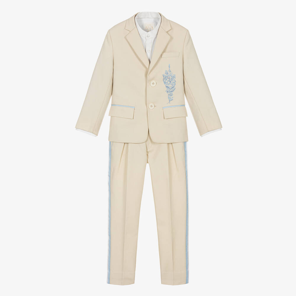 Maison Ava-Boys Ivory Embroidered Floral Suit | Childrensalon Outlet