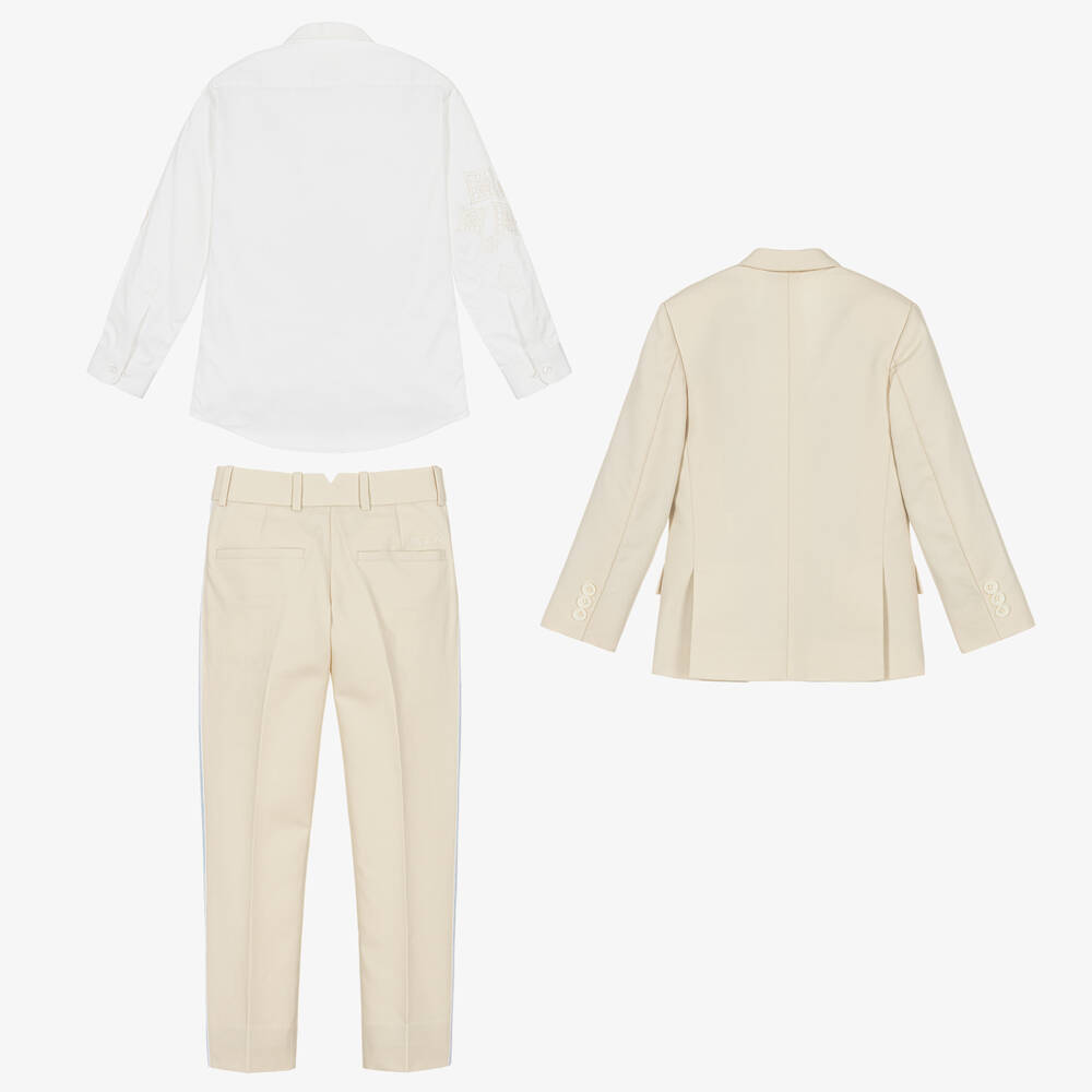 Maison Ava-Кремовый костюм с вышитыми цветами | Childrensalon Outlet