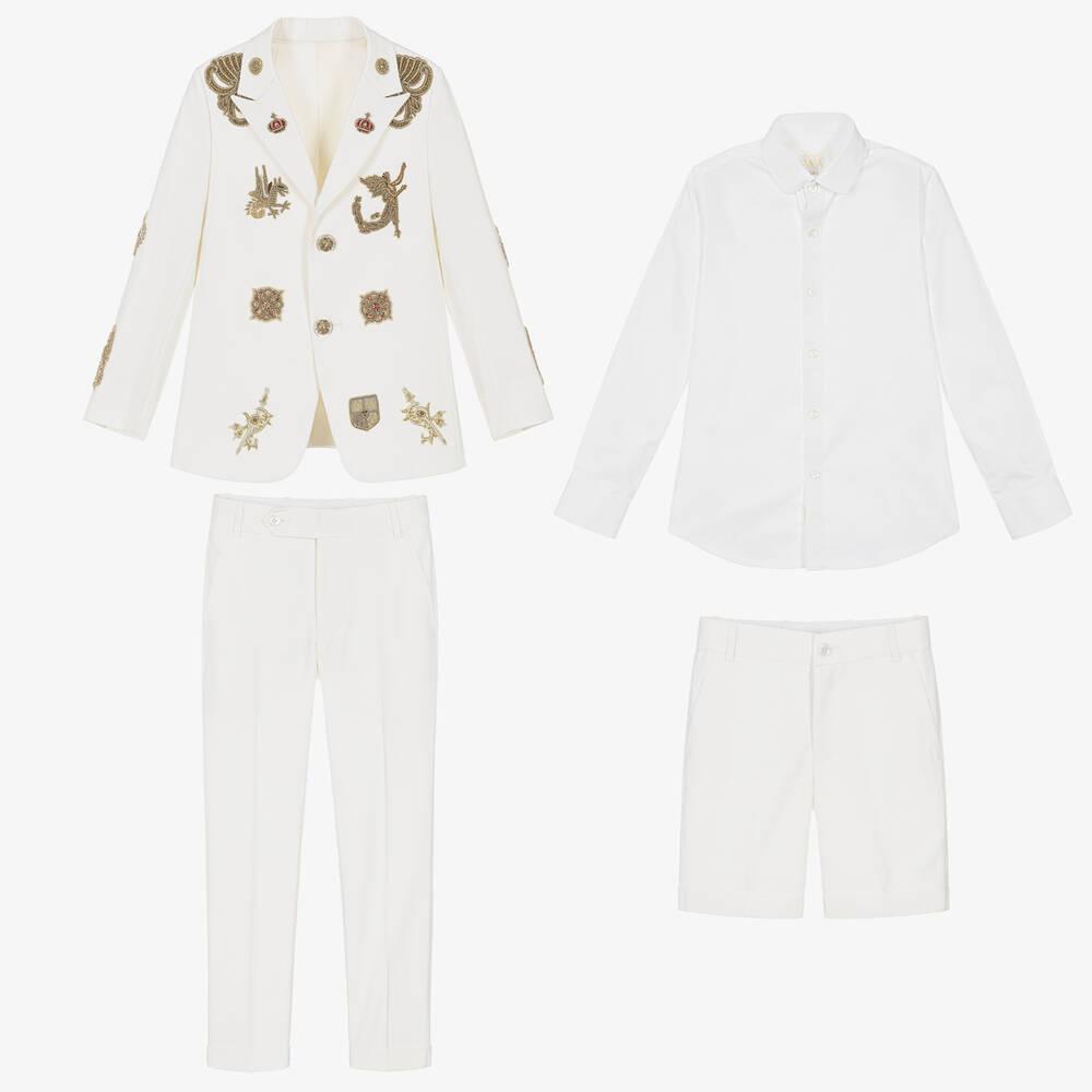 Maison Ava-Boys Ivory & Gold Baroque Crest Suit | Childrensalon Outlet